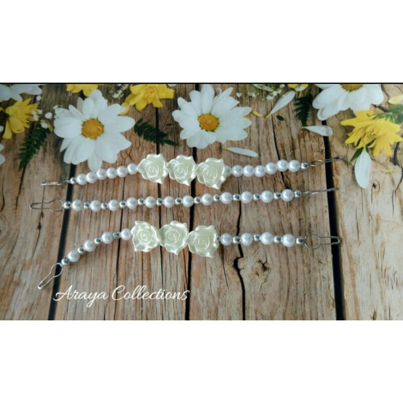 konektor masker hijab mutiara mawar putih