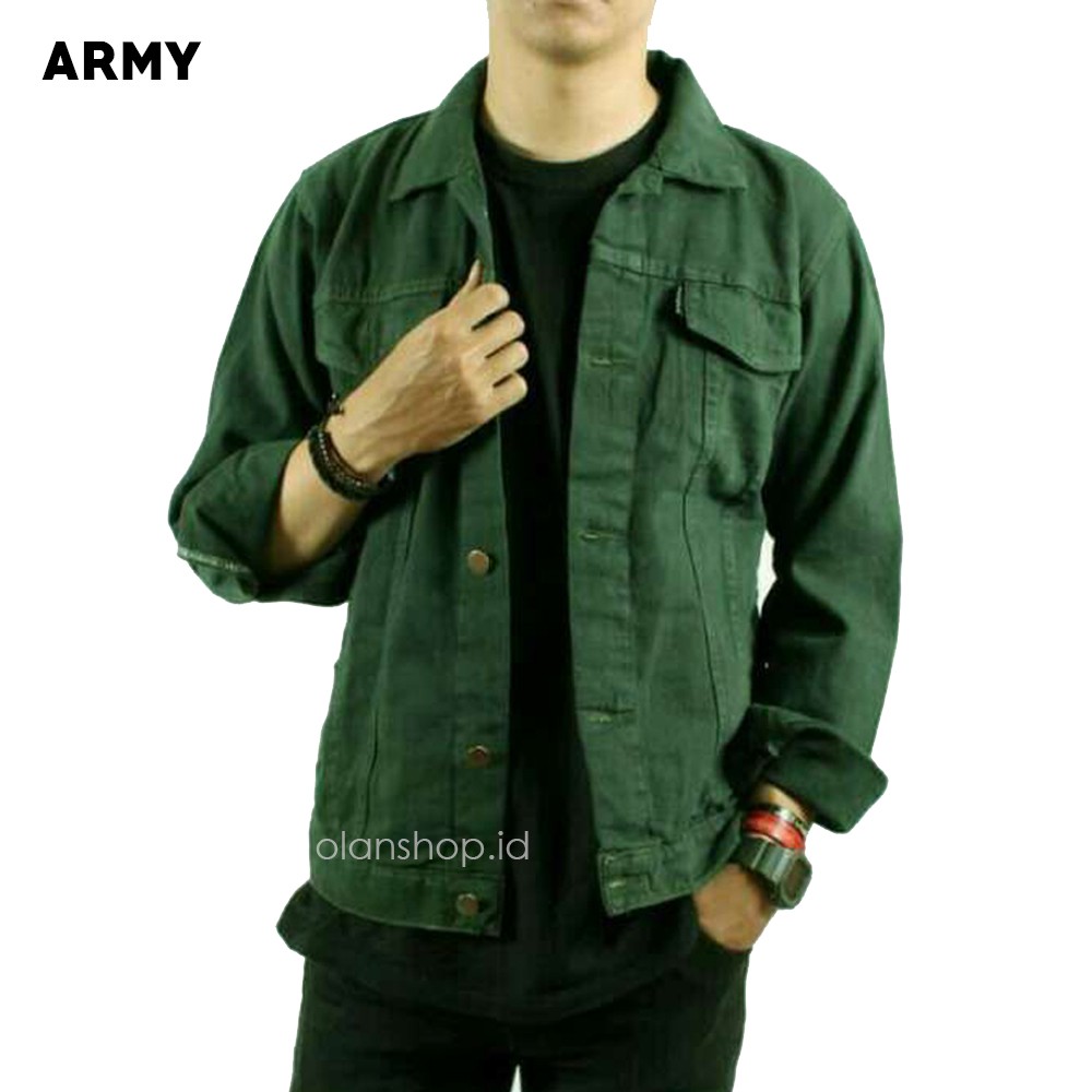 ZIYAN JAKET JEANS WANITA PRIA PEREMPUAN DISTRO CROP DILAN HITAM ARMY OVERSIZE BIGSIZE SANDWASH DENIM