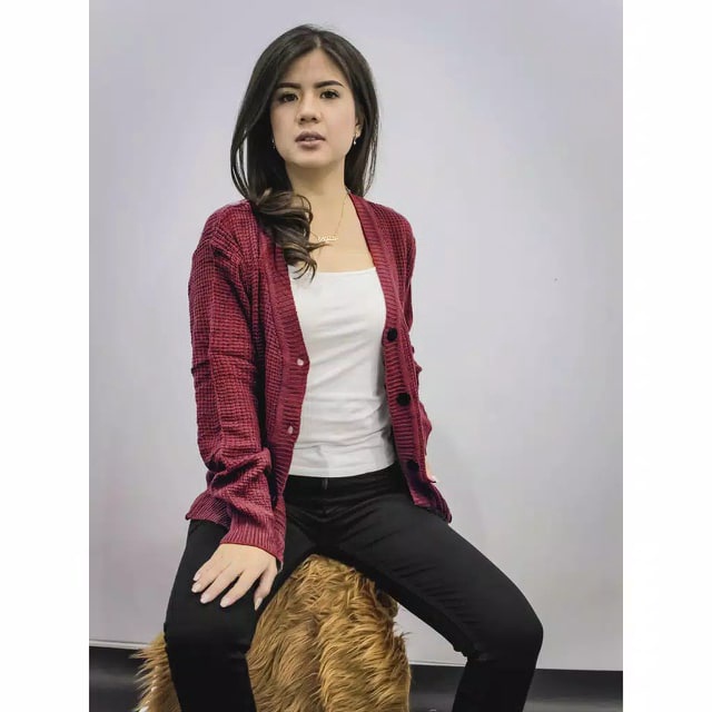 MERISSA Gardigan Cardigan Rajut Tebal Wanita Panjang Jumbo Oversize - Kardigan Cardingan Korea Polos-Maroon
