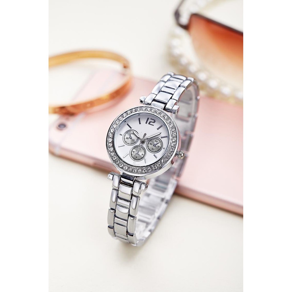 COD Jam Tangan  Fashion Wanita jam Rantai Strap Emas Silver Dial Logam Fashion G15