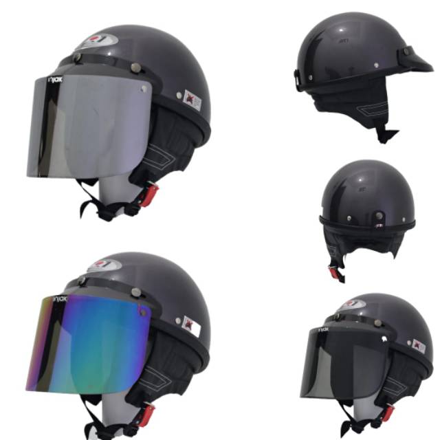Helm Chips jpn retro Abu gun met gloss set Kaca Datar kaca Cembung