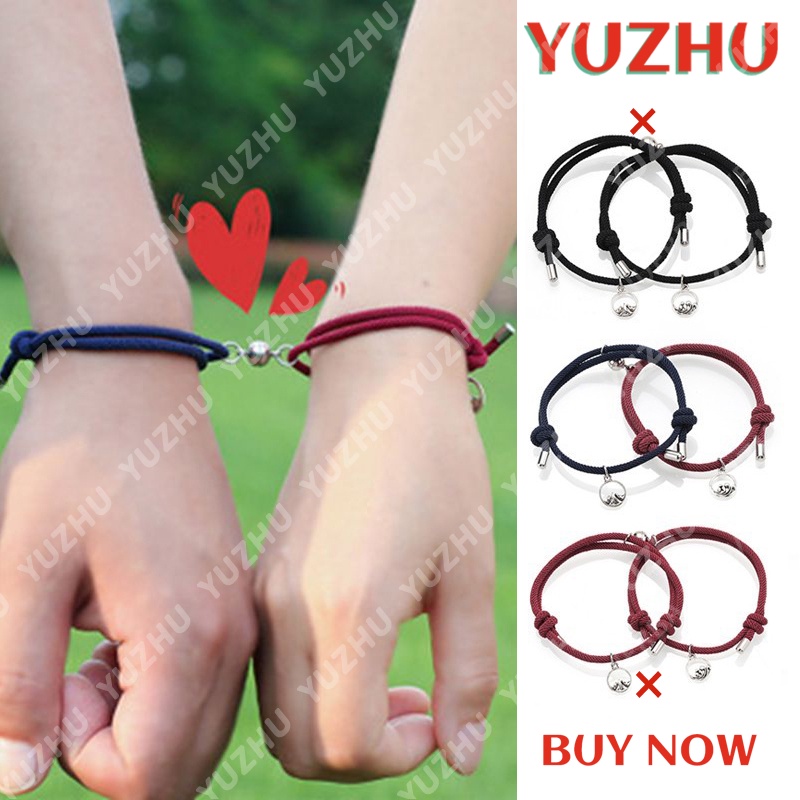 (YUZHU) COD 2 pcs Gelang Couple Magnet Pasangan Liontin Kreatif Pesona Gelang Perhiasan Hadiah Kekasih/ Couple Magnetic Attract Braided