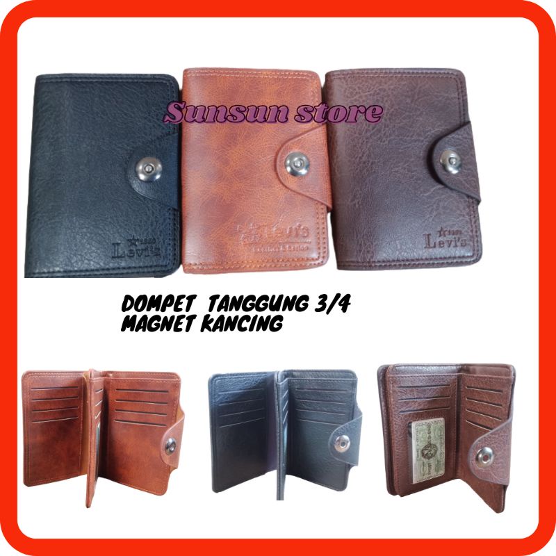 Dompet Pria Wanita LEVIS Dompet  Lipat Tanggung PU Kancing Magnet