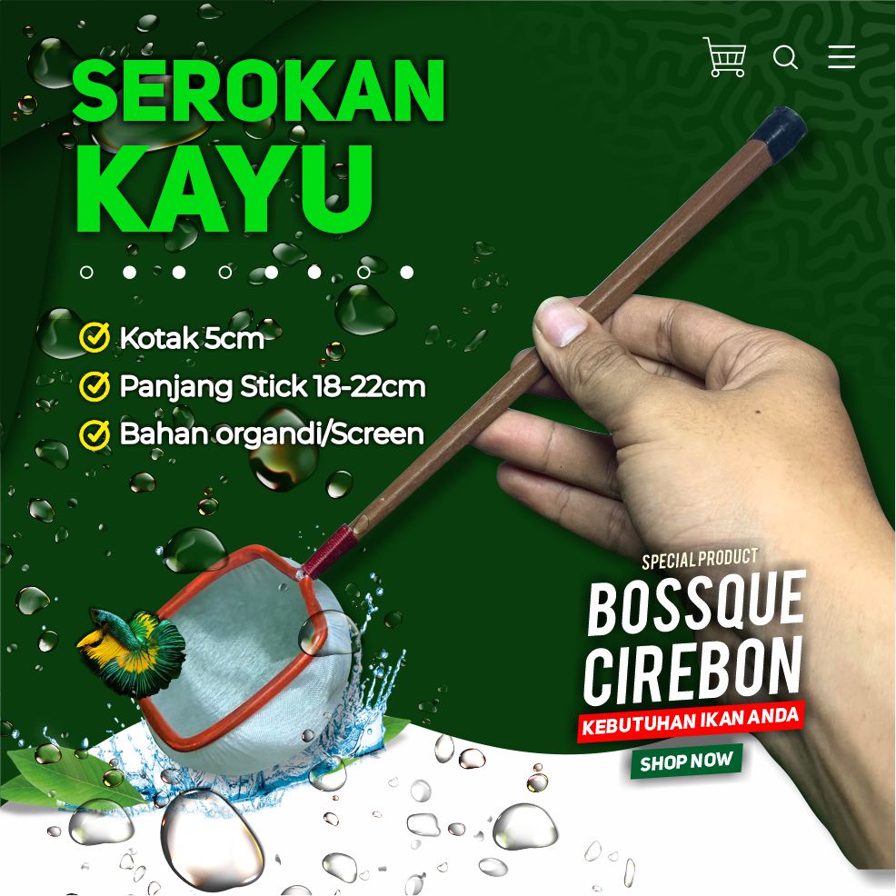 Serokan Ikan Cupang Kayu Kotak 5cm Mental Stick Seser Saringan Sauk Cangkang Artemia Jentik Kutu Air