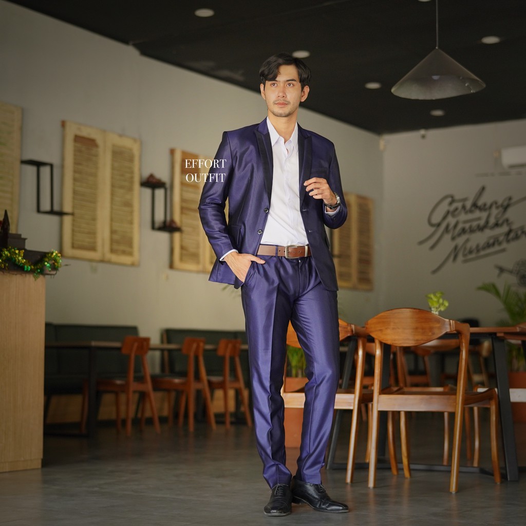 Setelan Jas Pria Navy Mengkilap - Jas Wedding Navy mengkilap.