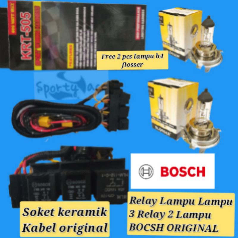 kabel relay bosch untuk lampu h4 mobil 3 relay 2 lampu original free 2pcs lampu h4 Flosser 100/90w