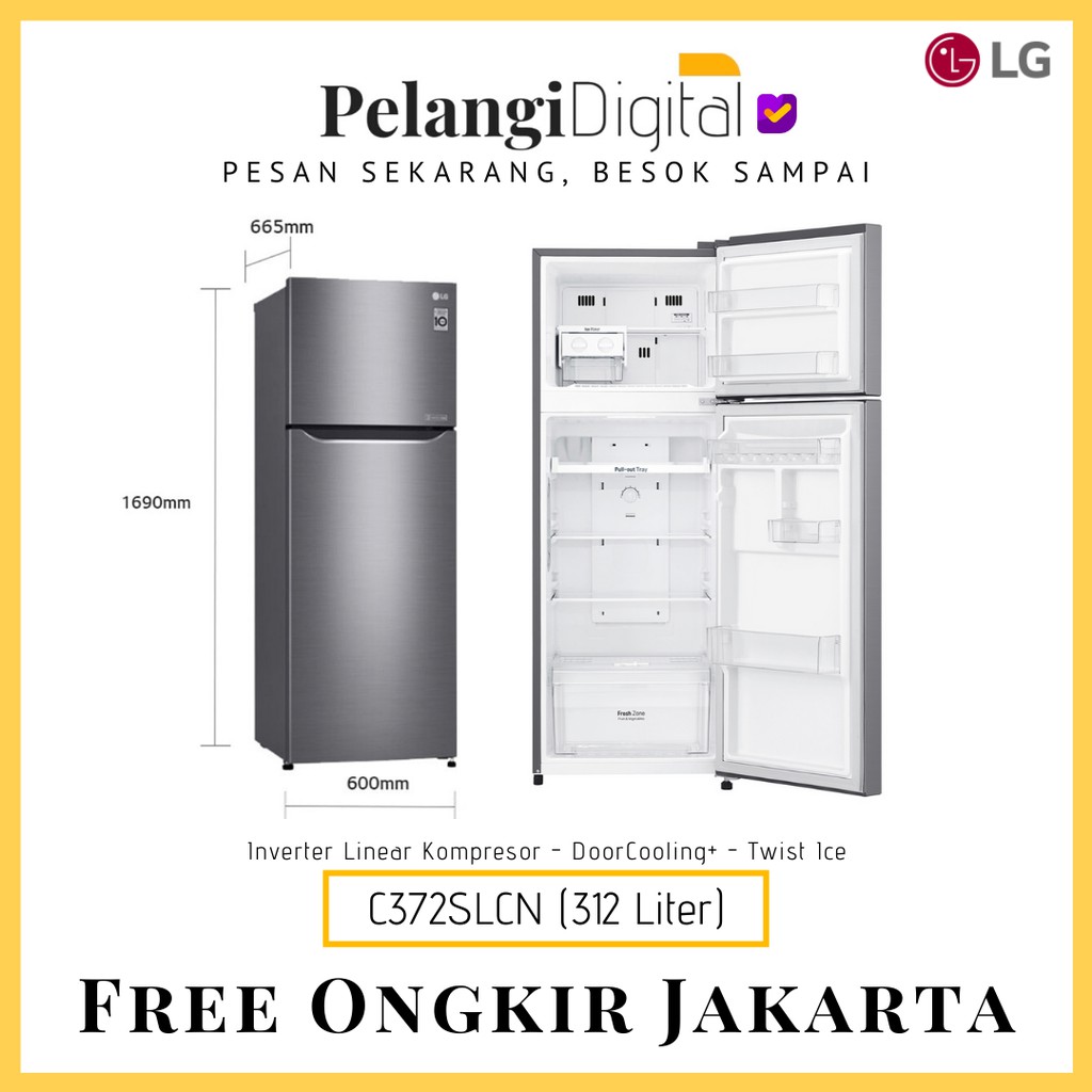 LG Kulkas 2 Pintu / Dua Pintu - Inverter Linear Twist Ice - 312 Liter - GN-C372SLCN