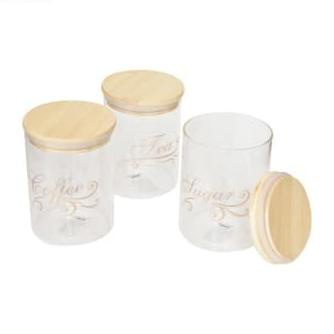 Toples Kaca Tutup Kayu Bambu Tempat Wadah Teh Gula Kopi Set Keira Serrygemini