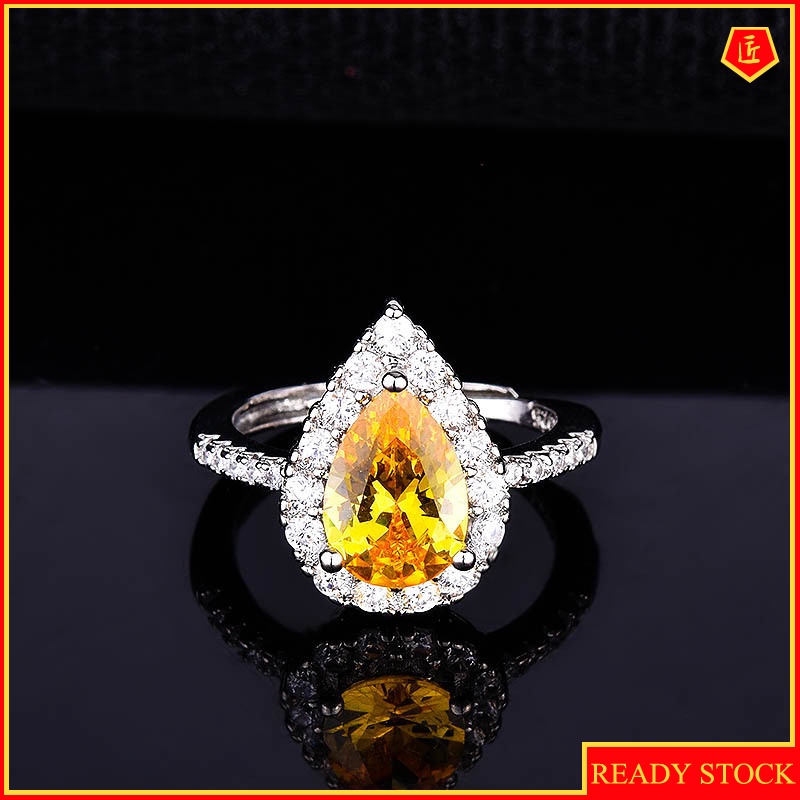 [Ready Stock]Luxury Simple Yellow Diamond Ring Pink Diamond Crystal