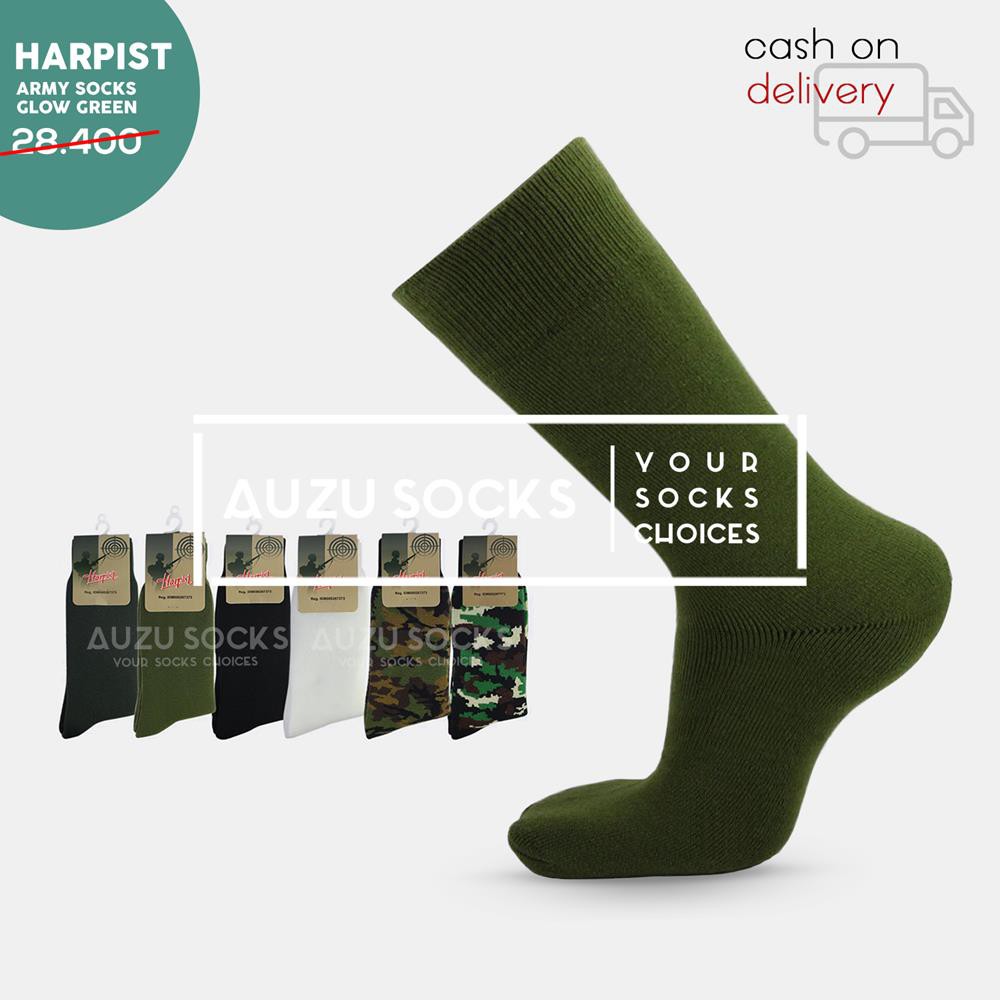 Kaos kaki tebal outdoor PDL tentara polisi militer hiking harpist - Hitam hijau kamuflase / loreng-Hijau muda