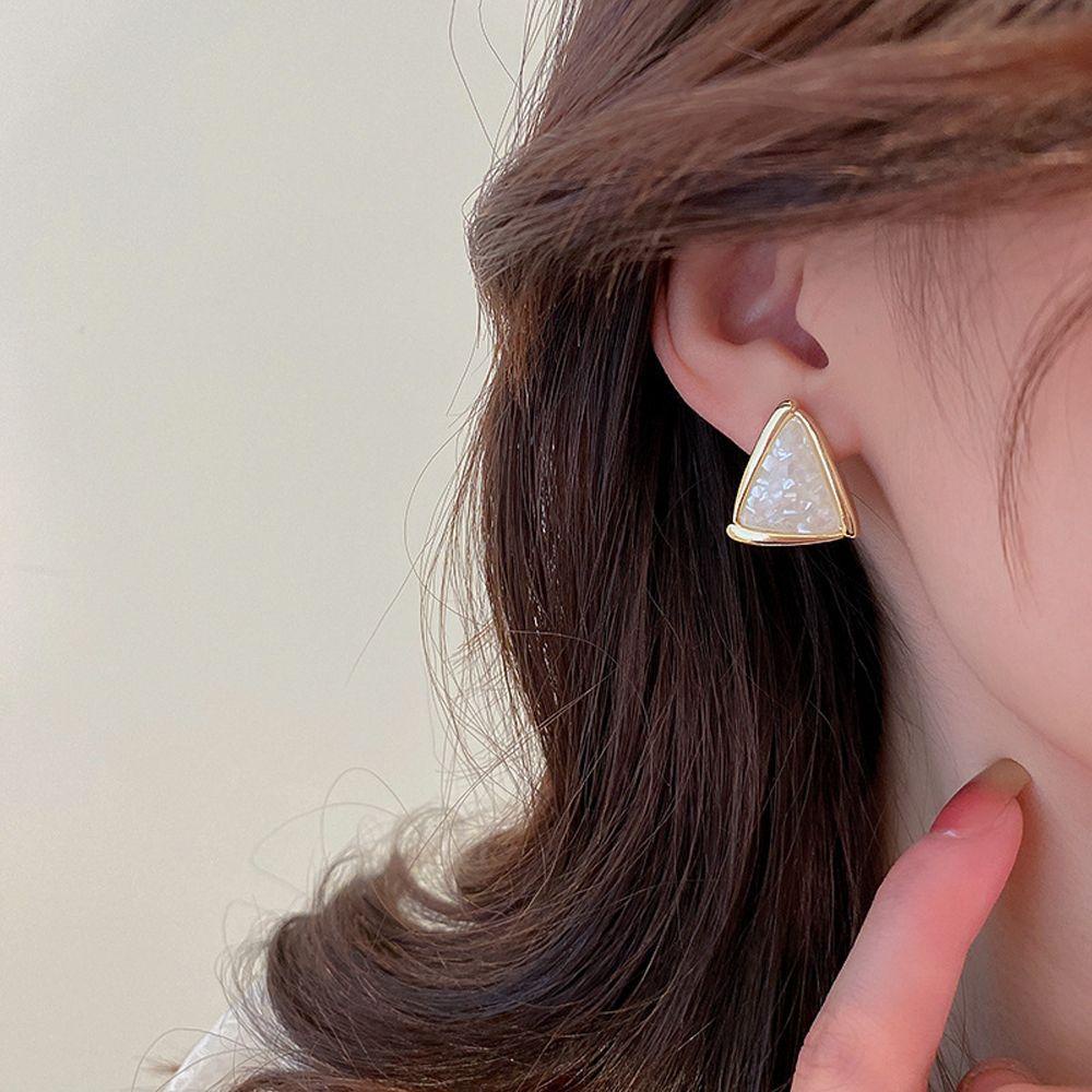 Needway Ear Studs Fashion Pesta Pernikahan Segitiga Bulat Persegi Enamel Stud Earrings Wanita Ear Hook