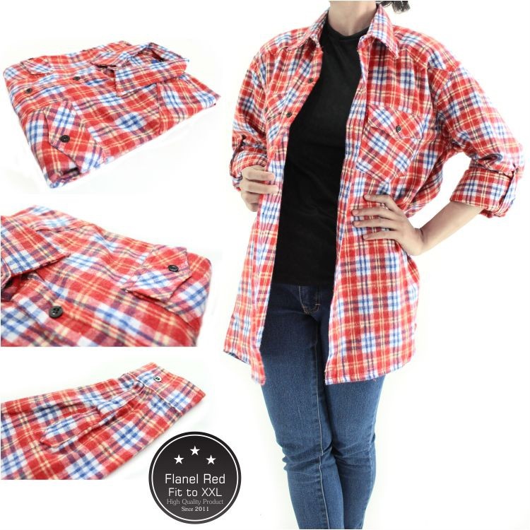 Baju Kemeja Flannel Red Wanita Murah Grosir