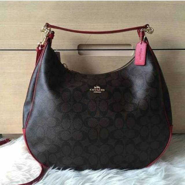 COACH Harley Hobo in Signature brown pink canvas original authentic asli tas bag