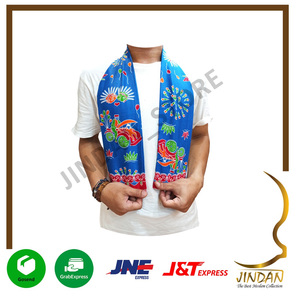 Selendang Betawi Syal Batik Cukin Ondel-Ondel Betawi-Biru - 02