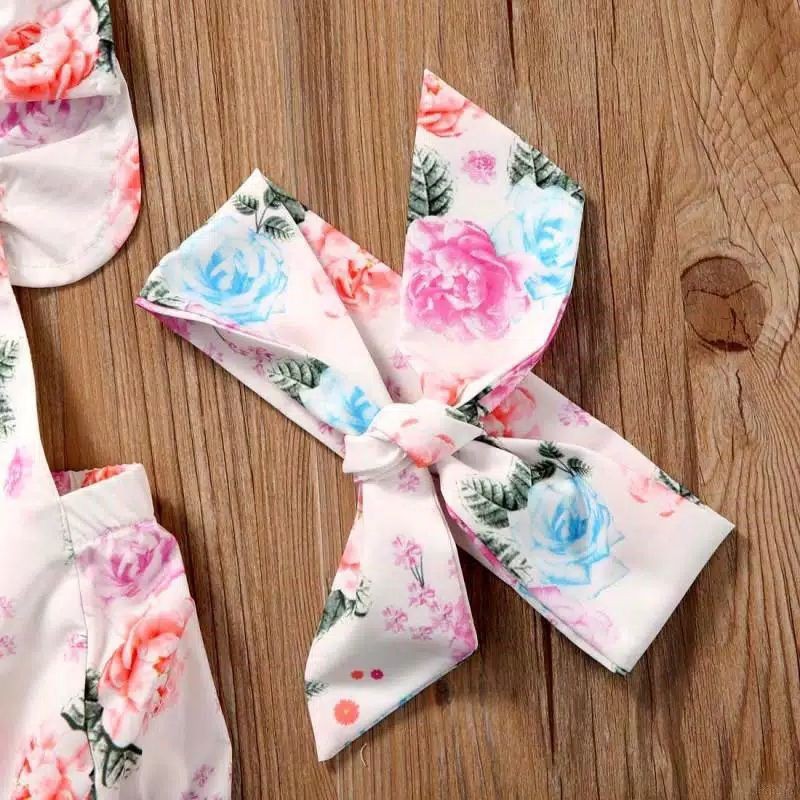 Setelan Romper bayi motif bunga tanpa lengan + bandana romper bayi perempuan