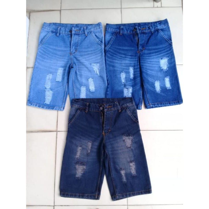 Celana Jeans Pendek Sobek Robek Ripped Pria Cowok Cowo Laki-laki Dewasa