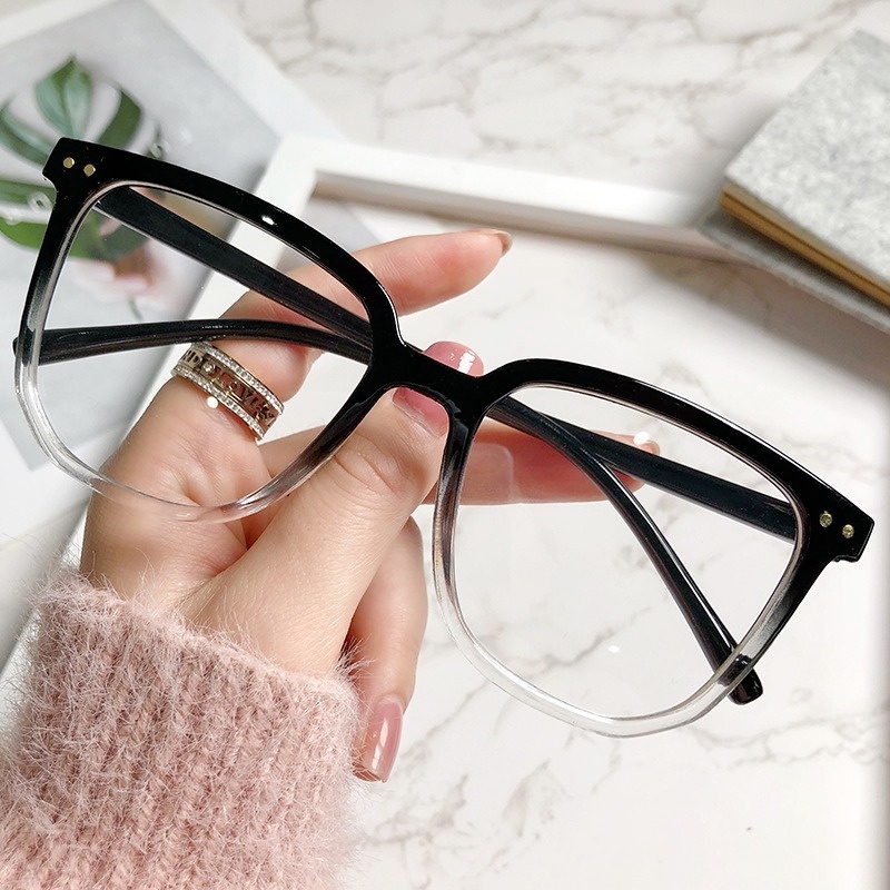 (YUZHU) COD Korea Fashion Style Oversized Square Clear Frame Kacamata Untuk Wanita Kacamata Anti Radiasi Wanita