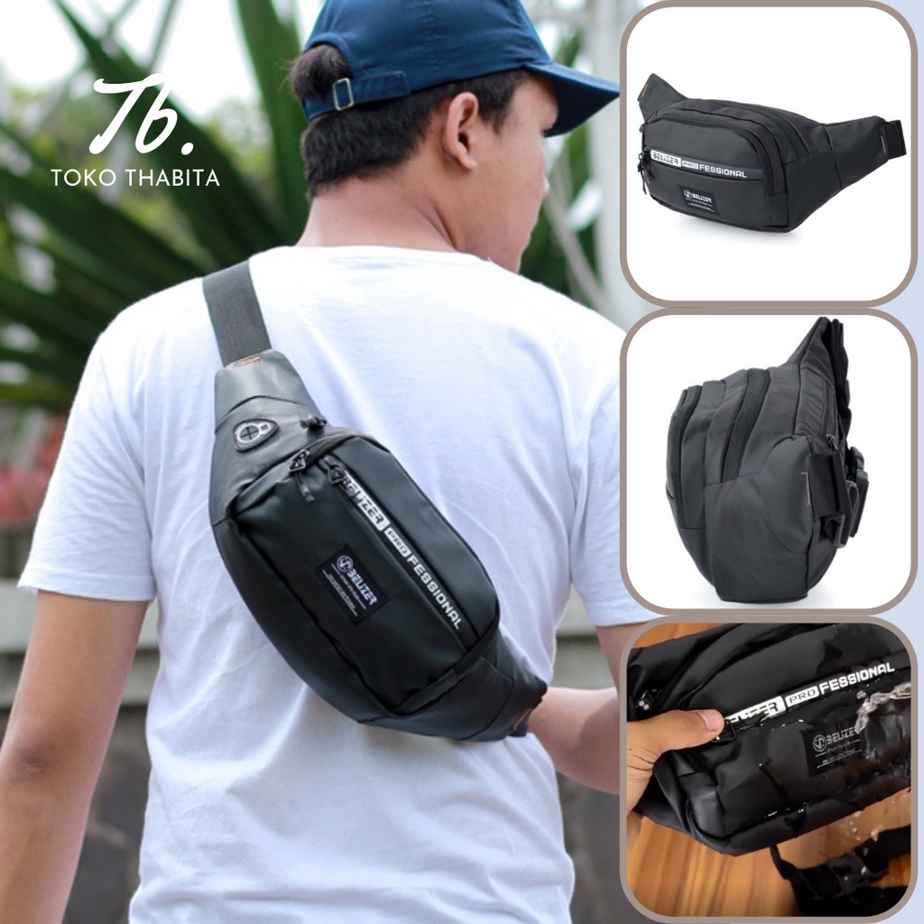 Waistbag Pria Waterproof Distro Belizer Original Tas Selempang/Pinggang Waist Bag Cowok Cewek Navy Hitam