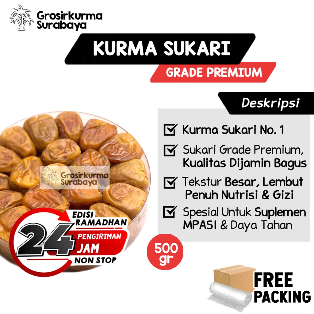 Kurma Raja Sukari Basah 500gr Ruthob Manis Suplemen Imun &amp; MPASI Booster Penambah Stamina Ajwa Mesir