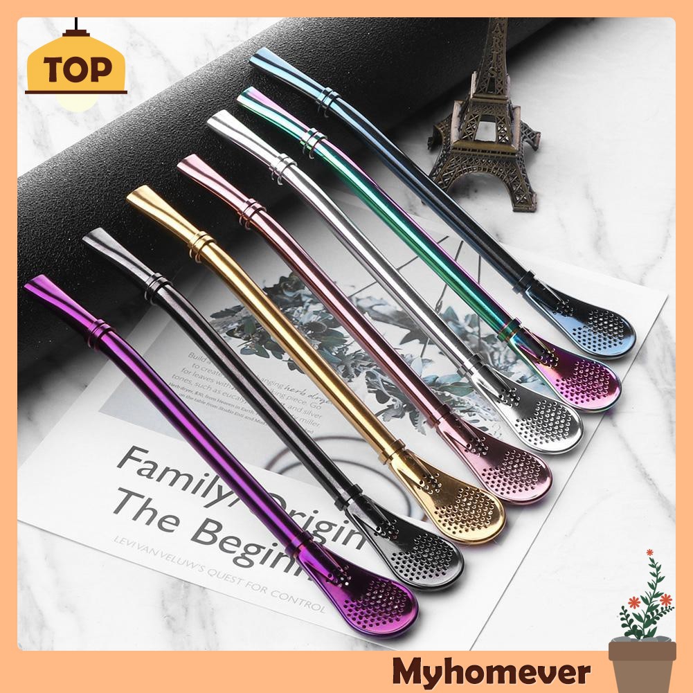 ♛♛♛stainless Steel Drinking Straw Reusable Sucker Spoon Filter Bar Drinks Kit Myhome