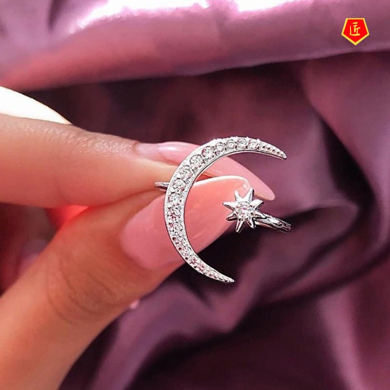 [Ready Stock]Crescent Star Moon Ring Creative Simple Fashion Temperament