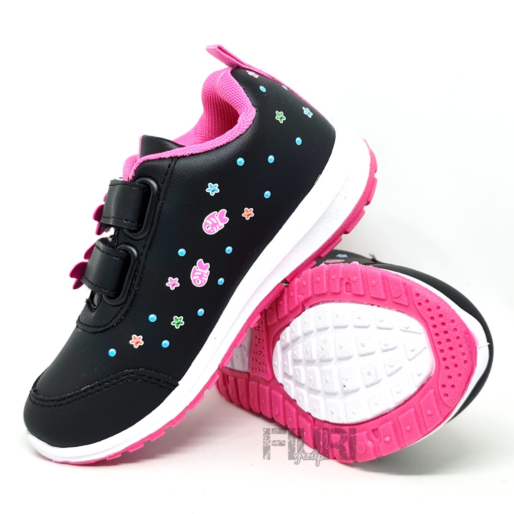 FIURI - ANDO ORIGINAL -  LILY MERMAID PEREKAT 29-32 HITAM PINK - SEPATU SNEAKERS KANVAS SOL KARET ANAK KECIL PEREMPUAN  - SEPATU PUTRI DUYUNG KETS LUCU FASHION TRENDY - SEPATU SEKOLAH PAUD TK KRETEKAN PEREKAT CEWEK MURAH PROMO DISKON BONUS KAOS KAKI