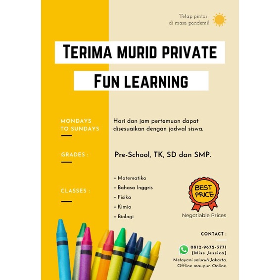 Jasa Tutor Guru Les Privat / Bimbel Online Offline Private / Pendamping Anak Belajar Online