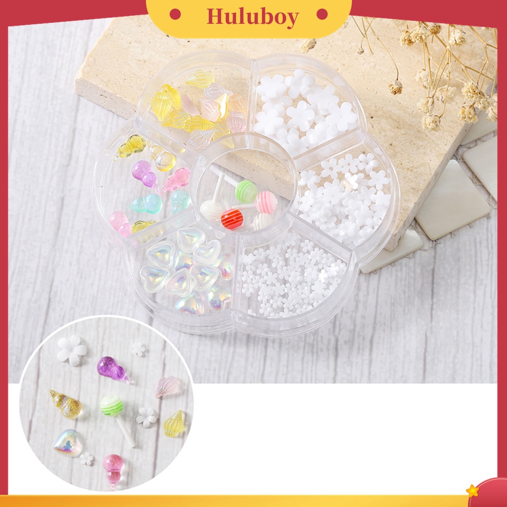 Huluboy Huluboy♡ 1 Kotak Ornamen 3D Bentuk Kartun Beruang Pita Bahan Resin Untuk Nail Art