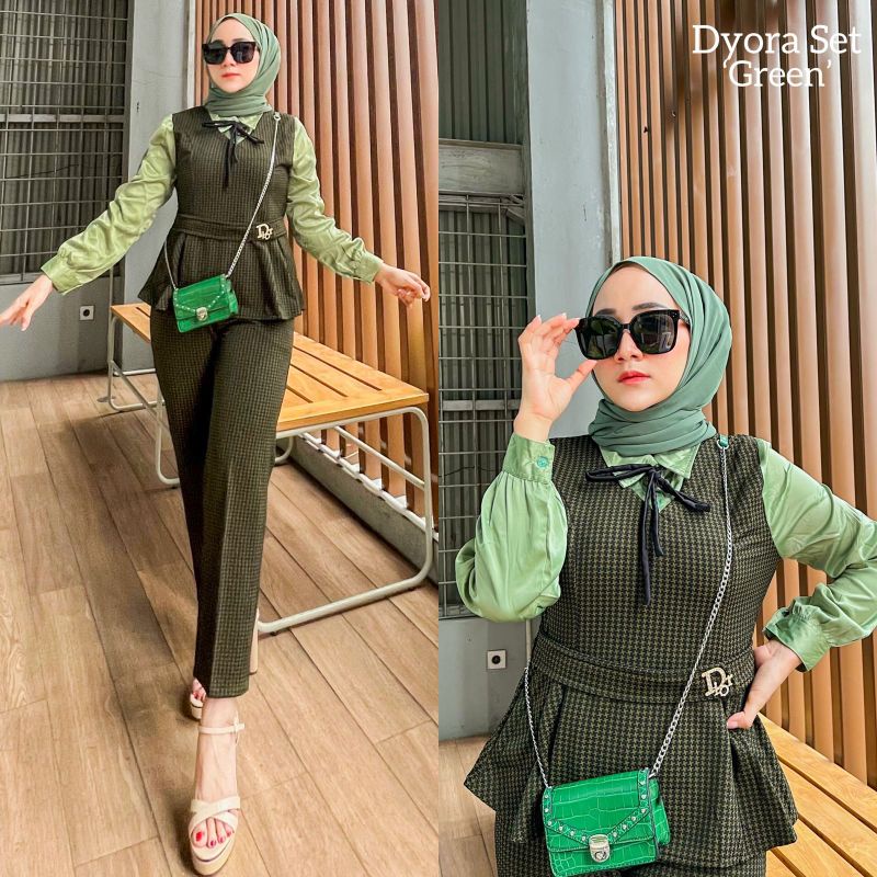 Dyora Set Ori Nada Gisella || Setelan Wanita free Bros Dior-Green