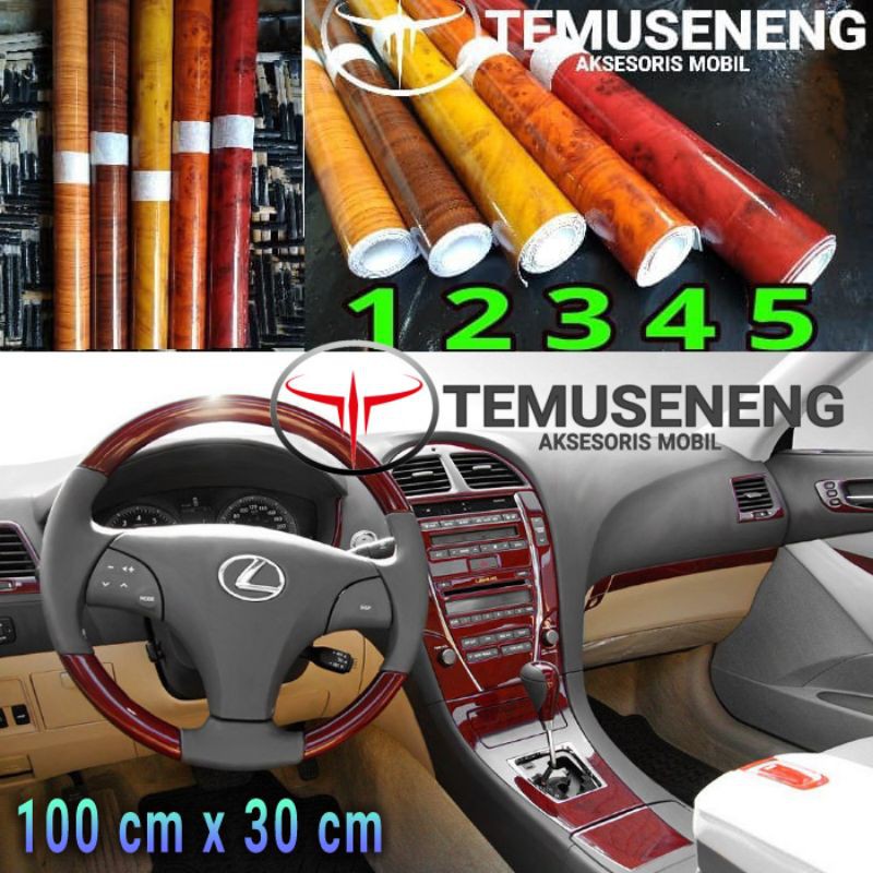 Sticker Interior Mobil 100 Cm X 30 Cm Dashboard Motif Serat Kayu Stiker Dasbor Panel Meja Glosy