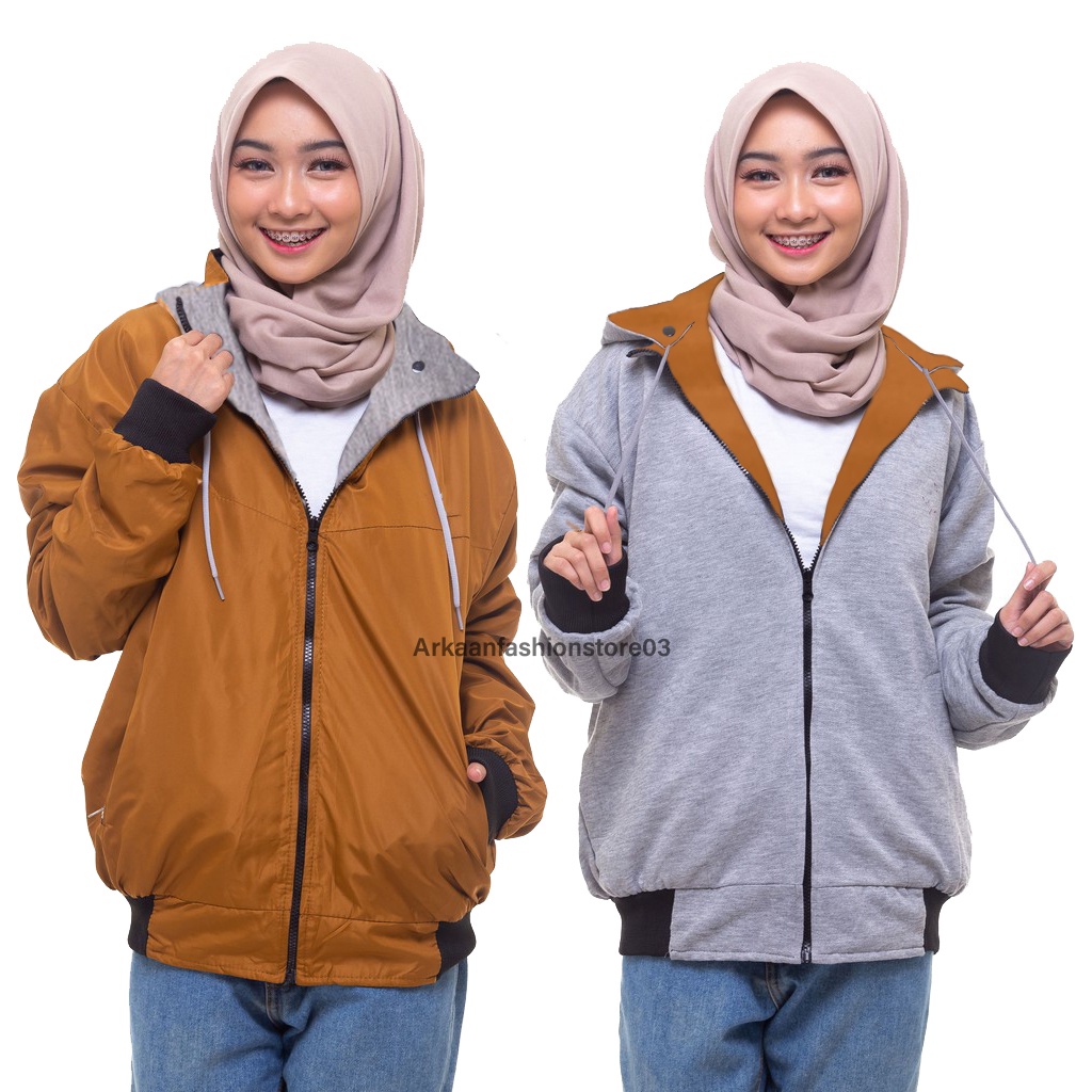 AKN JAKET HOODIE BOLAK BALIK WANITA / JAKET WANITA 2 IN 1 TERBARU / JAKET WANITA IMPORT TERMURAH