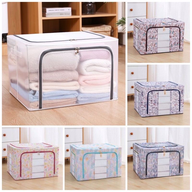 dc88 NEW STORAGE BOX 66L FRAME BAJA DOUBLE ZIPPER / Keranjang Penyimpanan Pakaian Bedcover