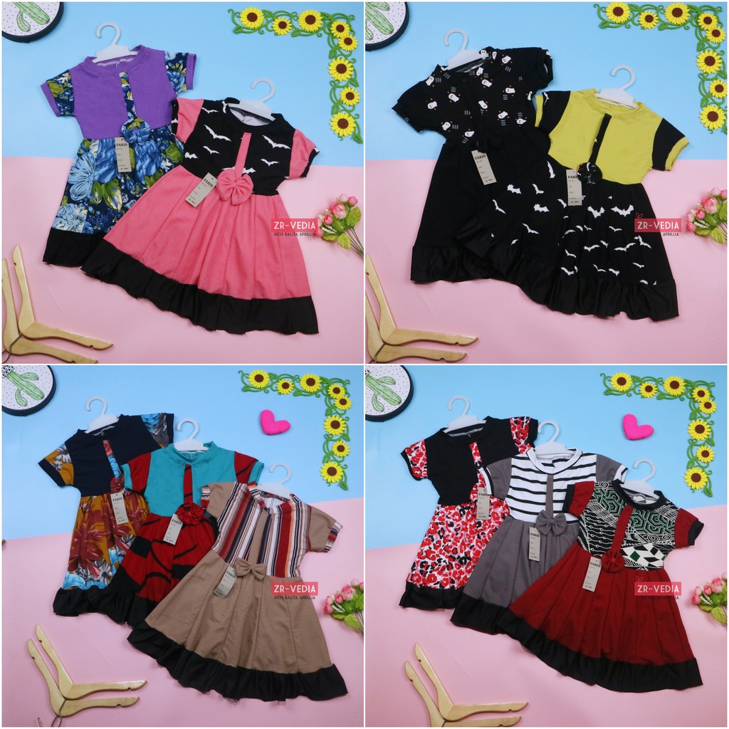 Dress Keisha uk 1-2 Tahun / Dres Lengan Anak Balita Perempuan Baju Gaun Pesta FashionKids Adem Murah