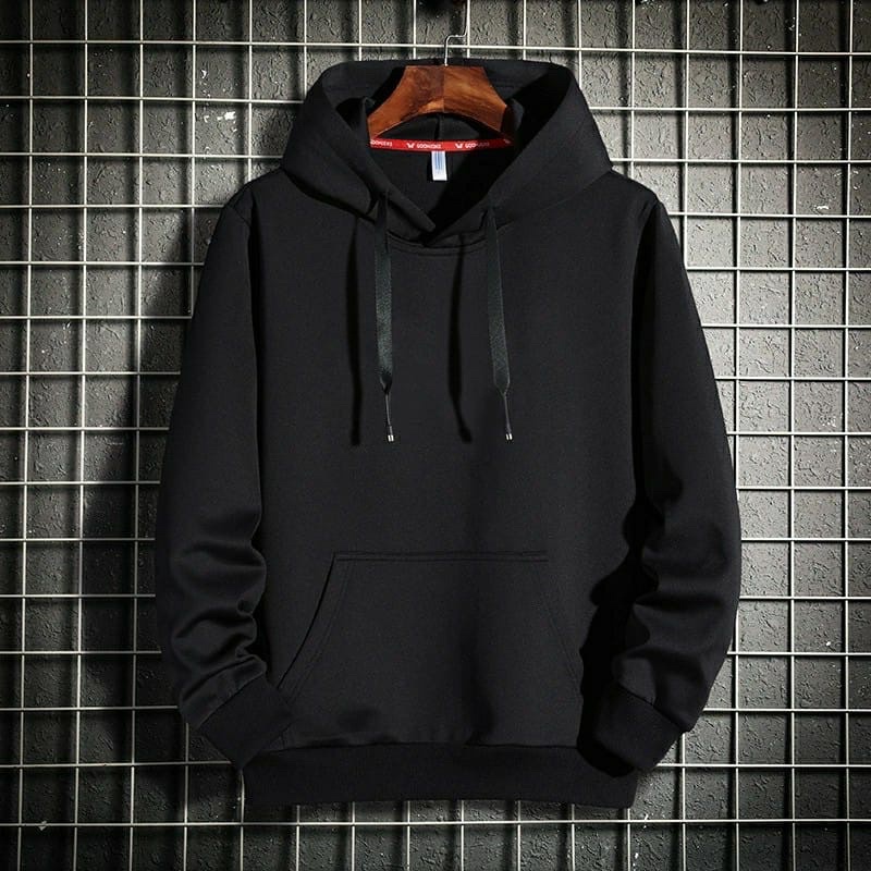 Hoodie sweater polos hitam unisex murah flecee tebal