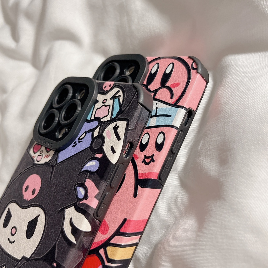 Kuromi Case Bahan Kulit Motif Kartun Kirby Untuk Iphone