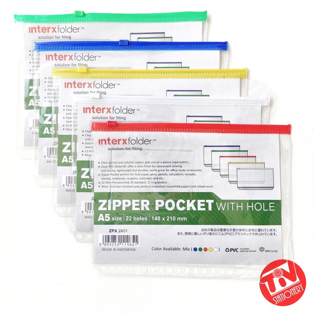 

Plastic Zipper Pocket InterX A5 (22 holes) Transparan