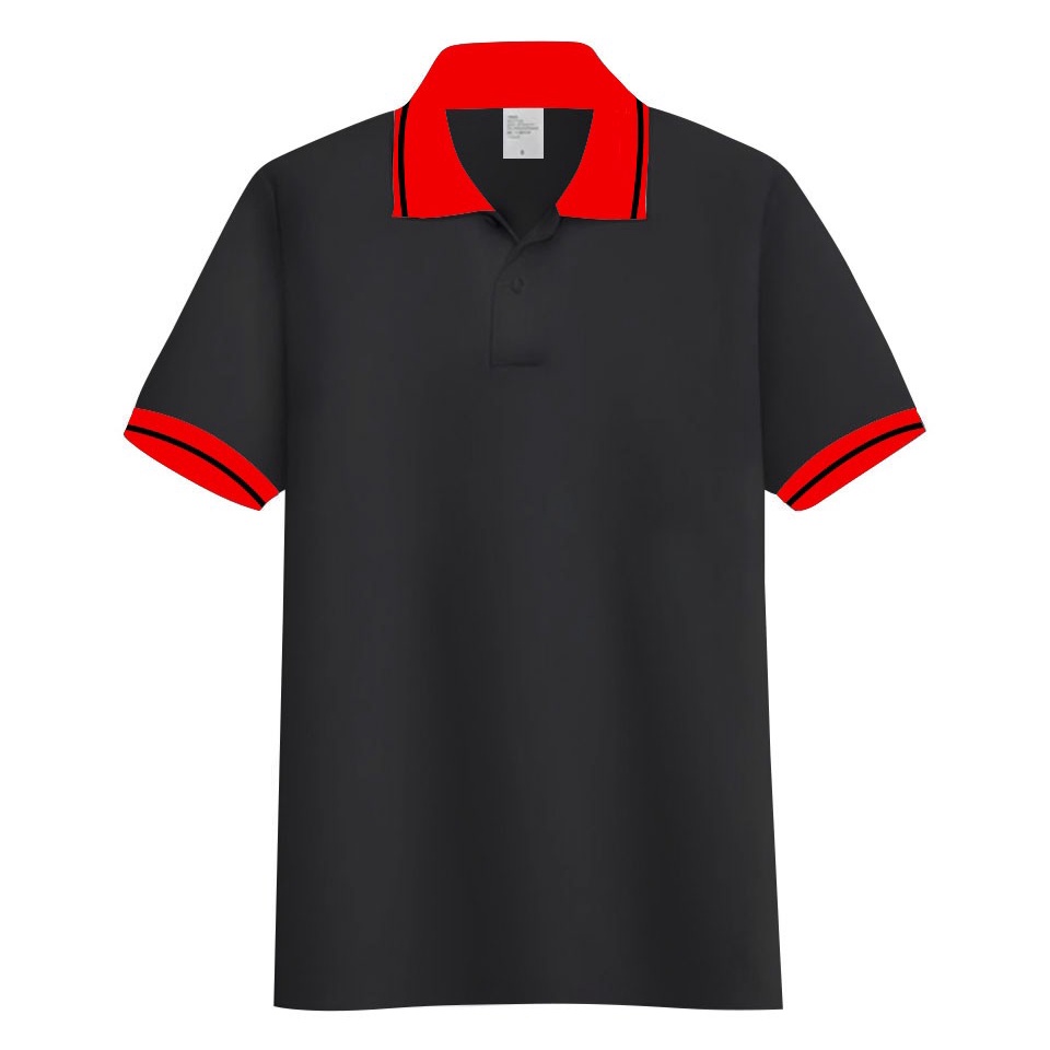 Kaos polos - Poloshirt Hitam kerah stripe | kaos kerah pria polo shirt lengan pendek | atasan baju kaos seragam polos