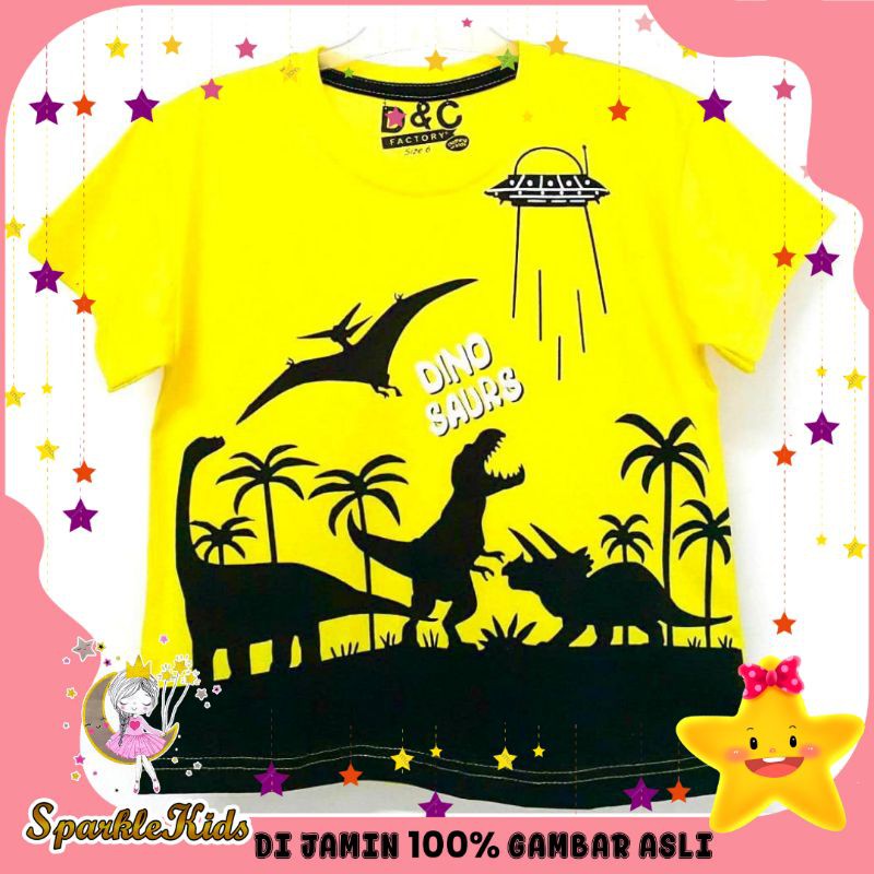 SparkleKids Baju Anak / Kaos Anak Laki-Laki Motif Dino UFO Yellow 1-8 Tahun