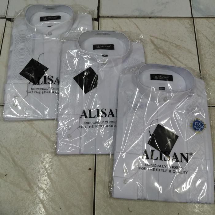GRATIS ONGKIR BAJU KOKO PUTIH ALISAN LENGAN PANJANG 