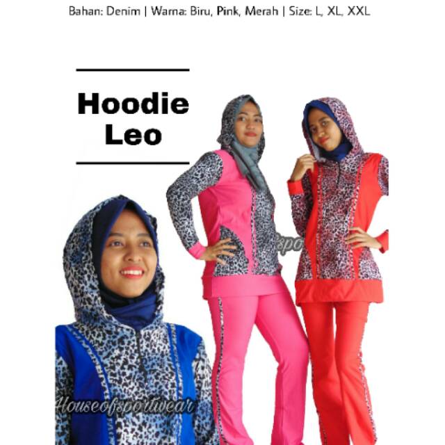 Baju Senam Muslim hoodie motif leopard