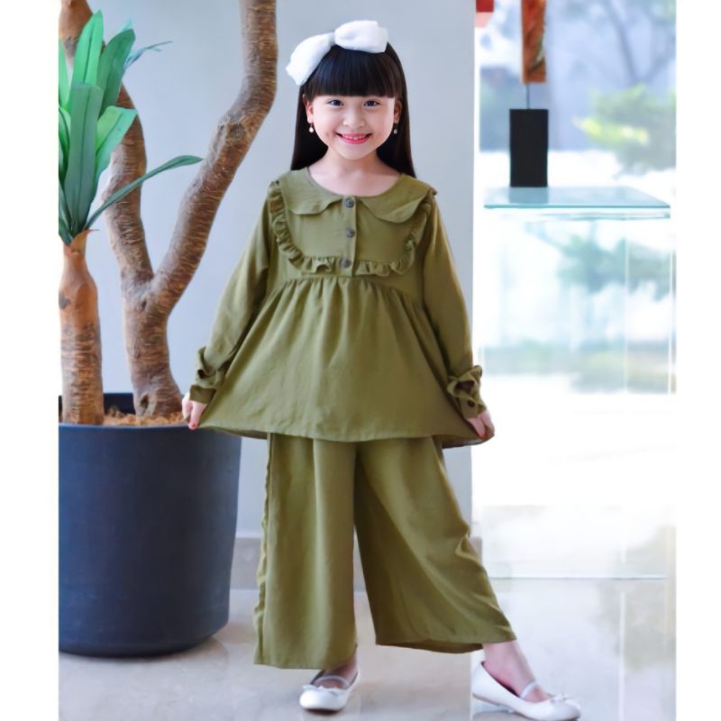 Set Setelan Baju Rayon Crinkle Anak Perempuan Cewek Lengan Panjang Bobokids Aruna 4 5 6 7 Tahun.