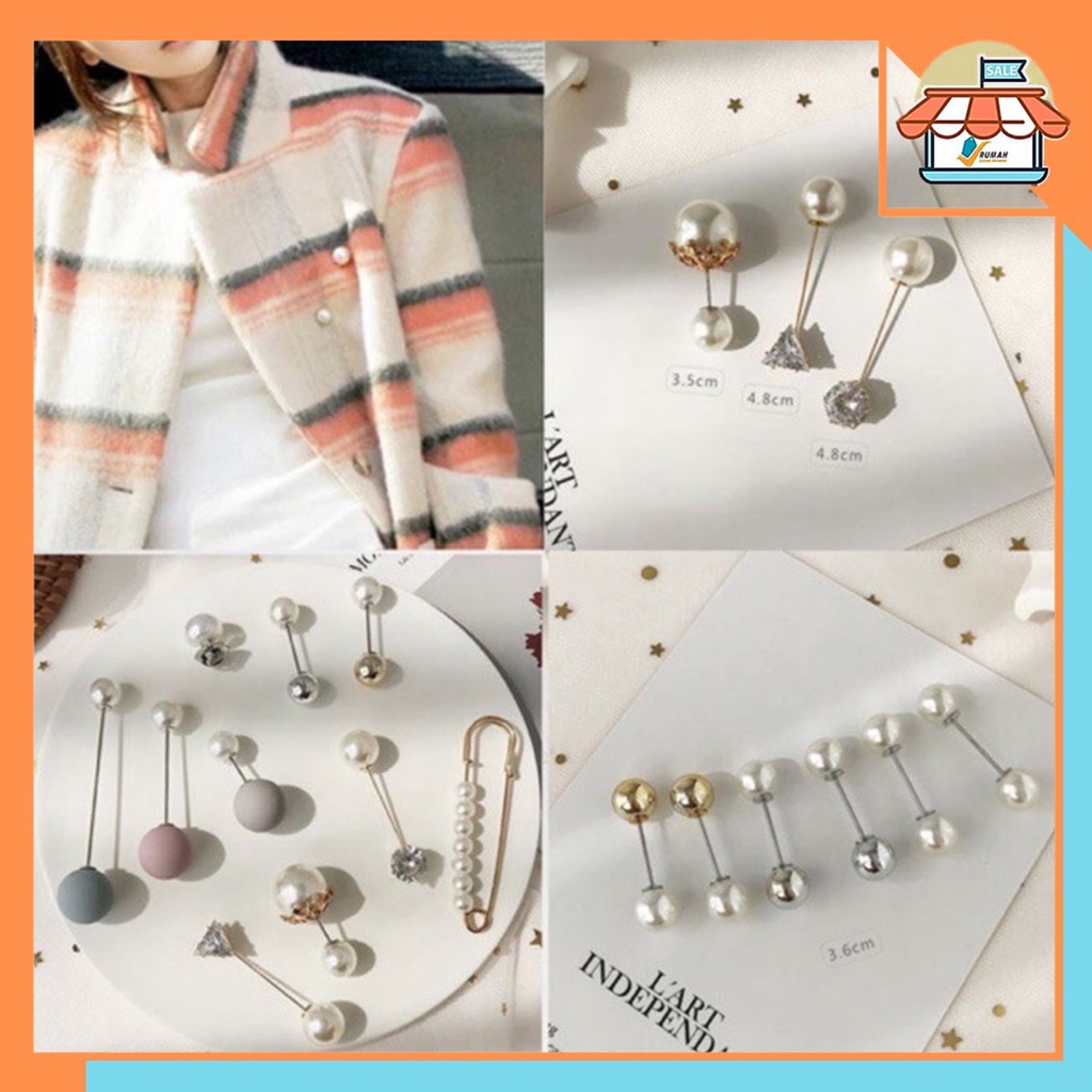 RSB VZ078 Bross Mutiara Tuspin Tusuk Peniti Kekinian Aksesoris Fashion Korea Import Hijab Jilbab