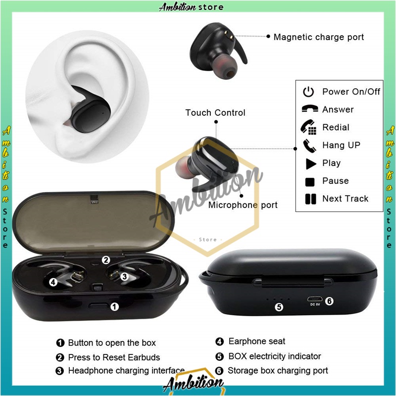 Bluetooth Wireless Y30 Bluetooth Earphone Tws Handfree Bass Headset Nirkabel V5.0 Tws Headset Dual Earbud Bass Suara untuk Ponsel Telepon