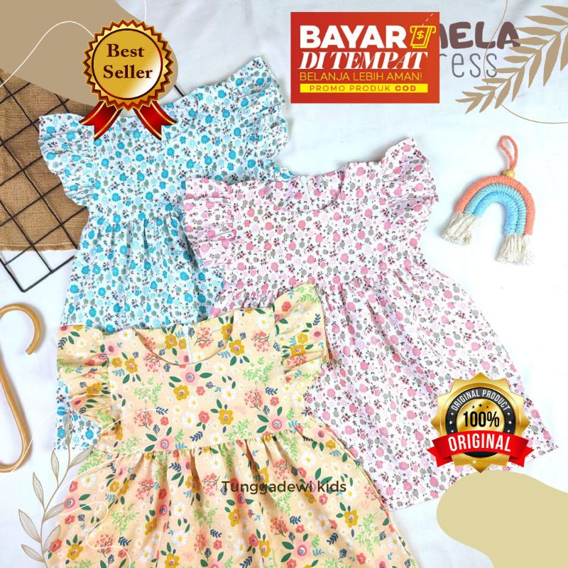 Baju Dress Anak Kekinian Murah Motif Bunga Import Usia 2-6 Tahun Gaun Anak Perempuan Adem Lembut Kai