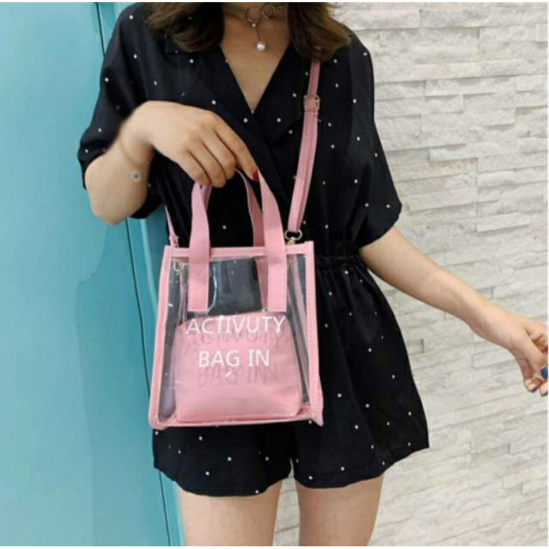 dem_sare / DS1063 - Tas Transparan Fashion Wanita PVC 2in1 Activuty Bags Promo Tas Selempang Wanita