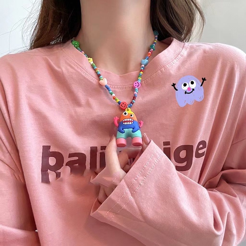 Kalung Liontin Kartun Monster Gaya Korea Jepang Hip Hop