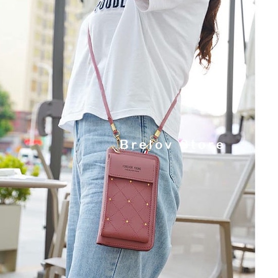 Dompet Hp Wanita Panjang Free Tali Panjang Motif Bordir Bunga