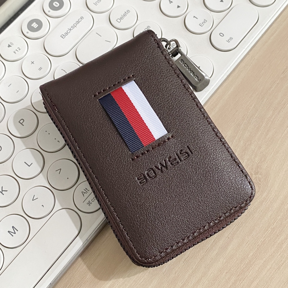 Fashion Pria Dompet Kartu Model Tegak Dompet Kartu dan Uang Dompet Multifungsi Dompet Gantungan Kunci Mobil B221 - Brown