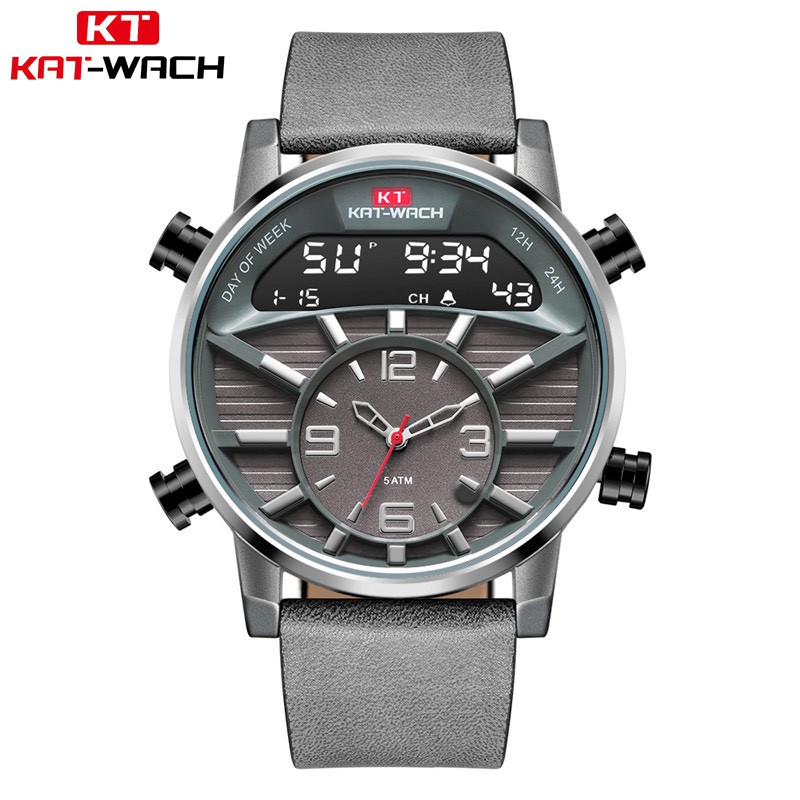 KAT-WACH KT1819 Jam Tangan Pria Digital Analog Tali Kulit WATCHKITE WKOS