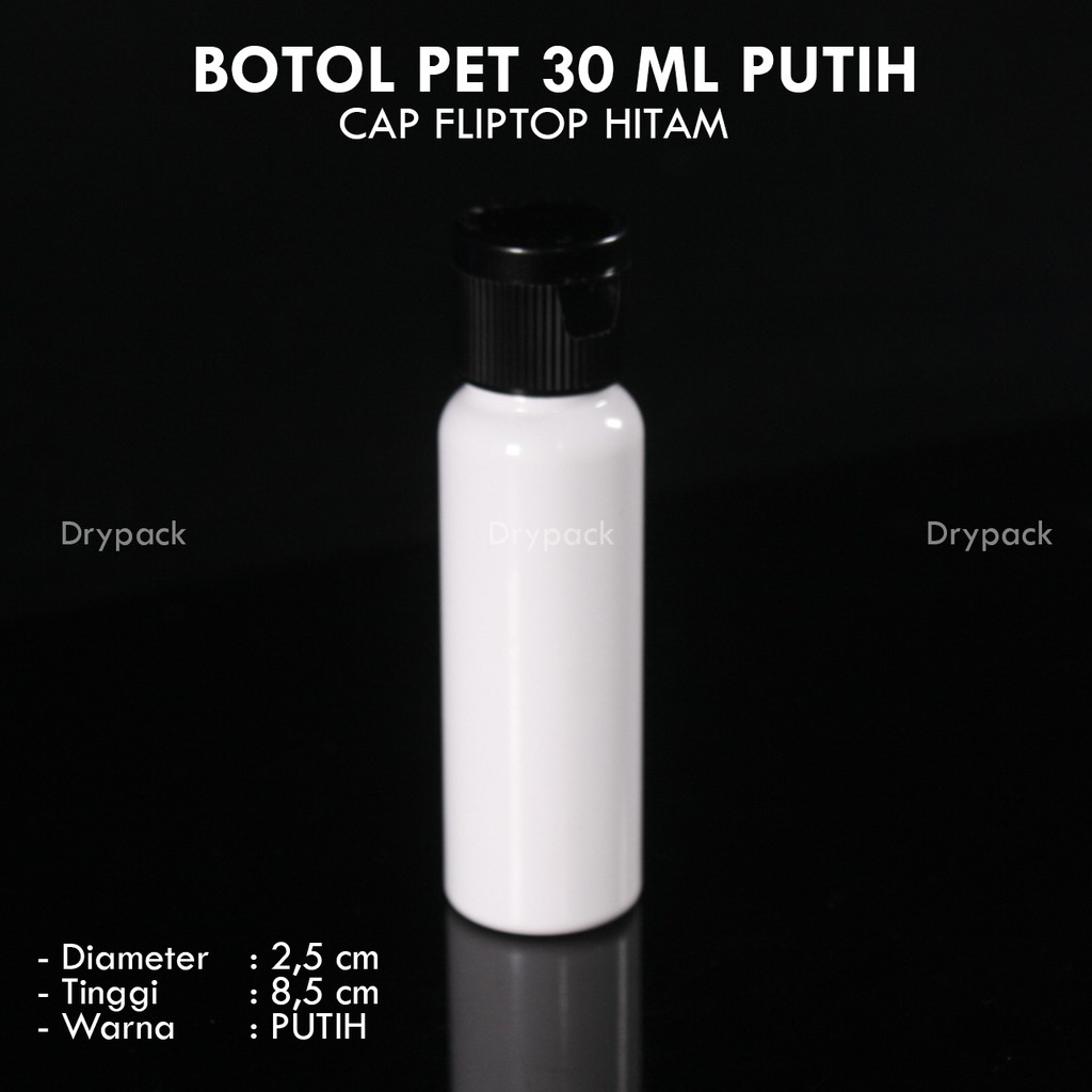 Botol PET Fliptop 30ml Putih Tutup Hitam